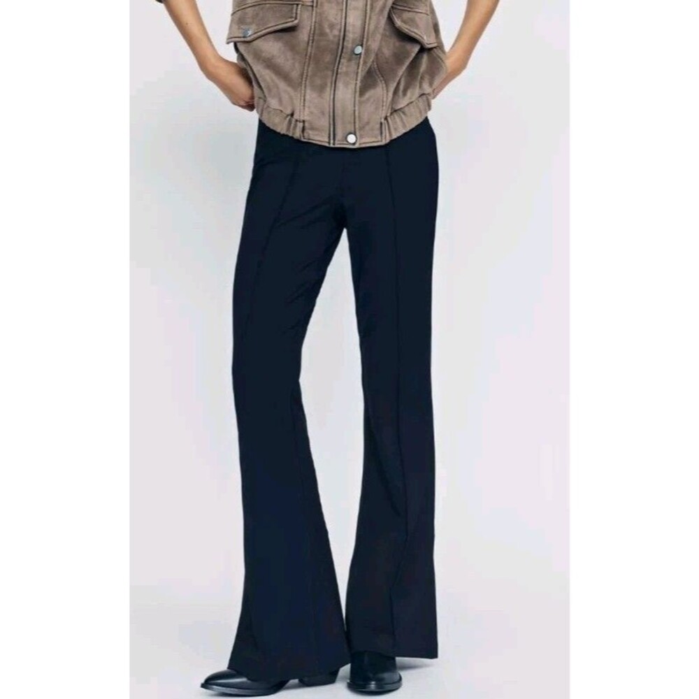 Anthropologie Maeve Poppy Black Stretch Kick-Flare Pull-On Pants M NWOT